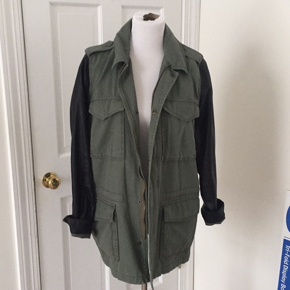 Army green and leather jacket
